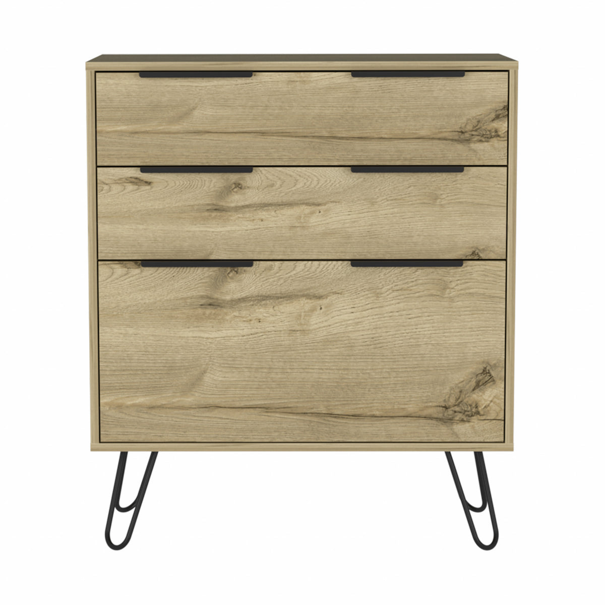 30" Brown And Black Wood Three Drawer Dresser