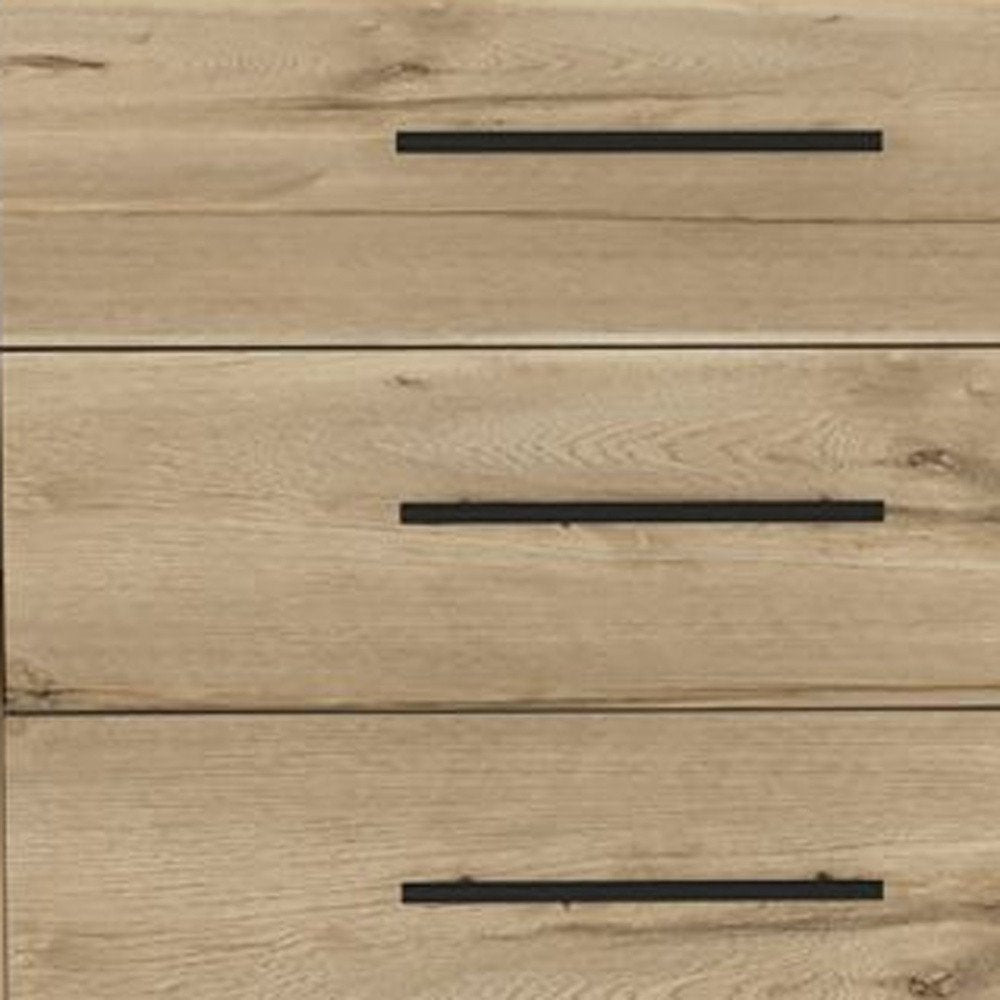 59" Natural and Black Six Drawer Double Dresser