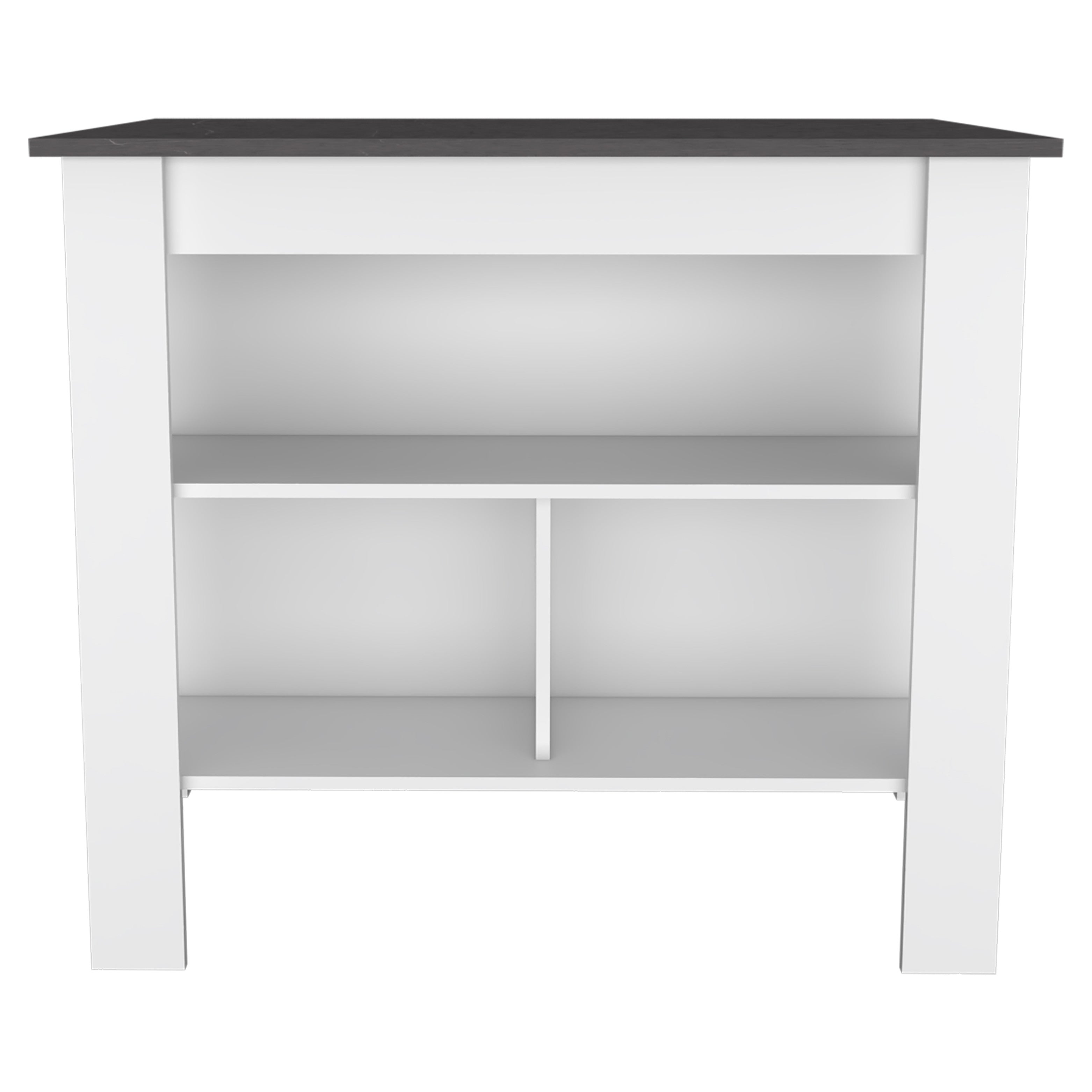 41" Black and White Wood Kitchen Island With Storage