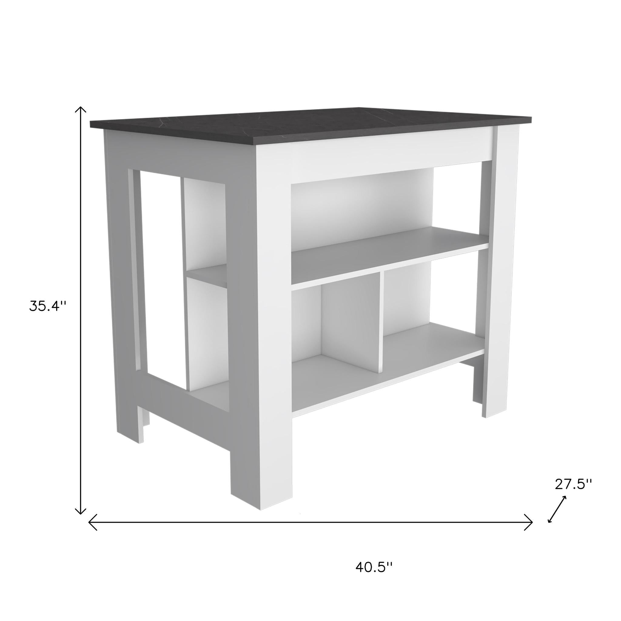 41" Black and White Wood Kitchen Island With Storage