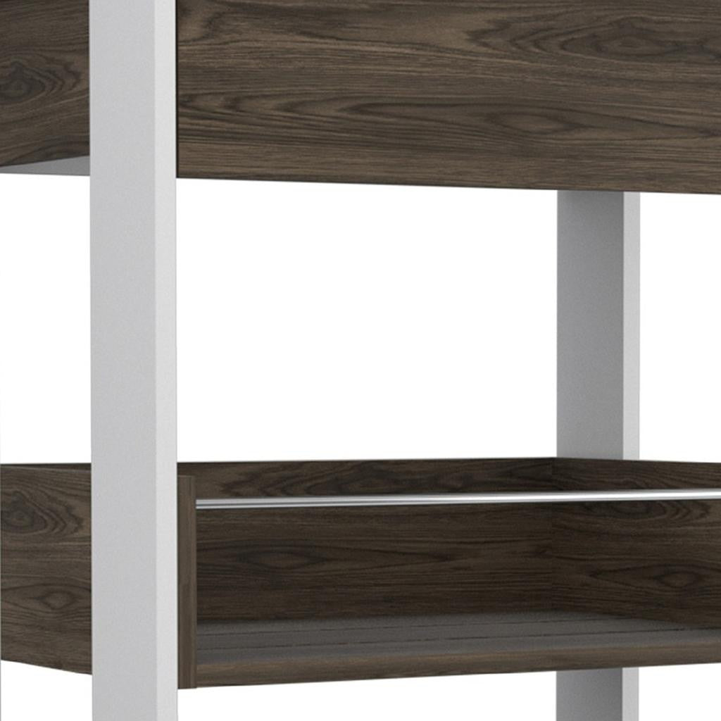23" Dark Brown and White Wood Rolling Kitchen Cart With Storage