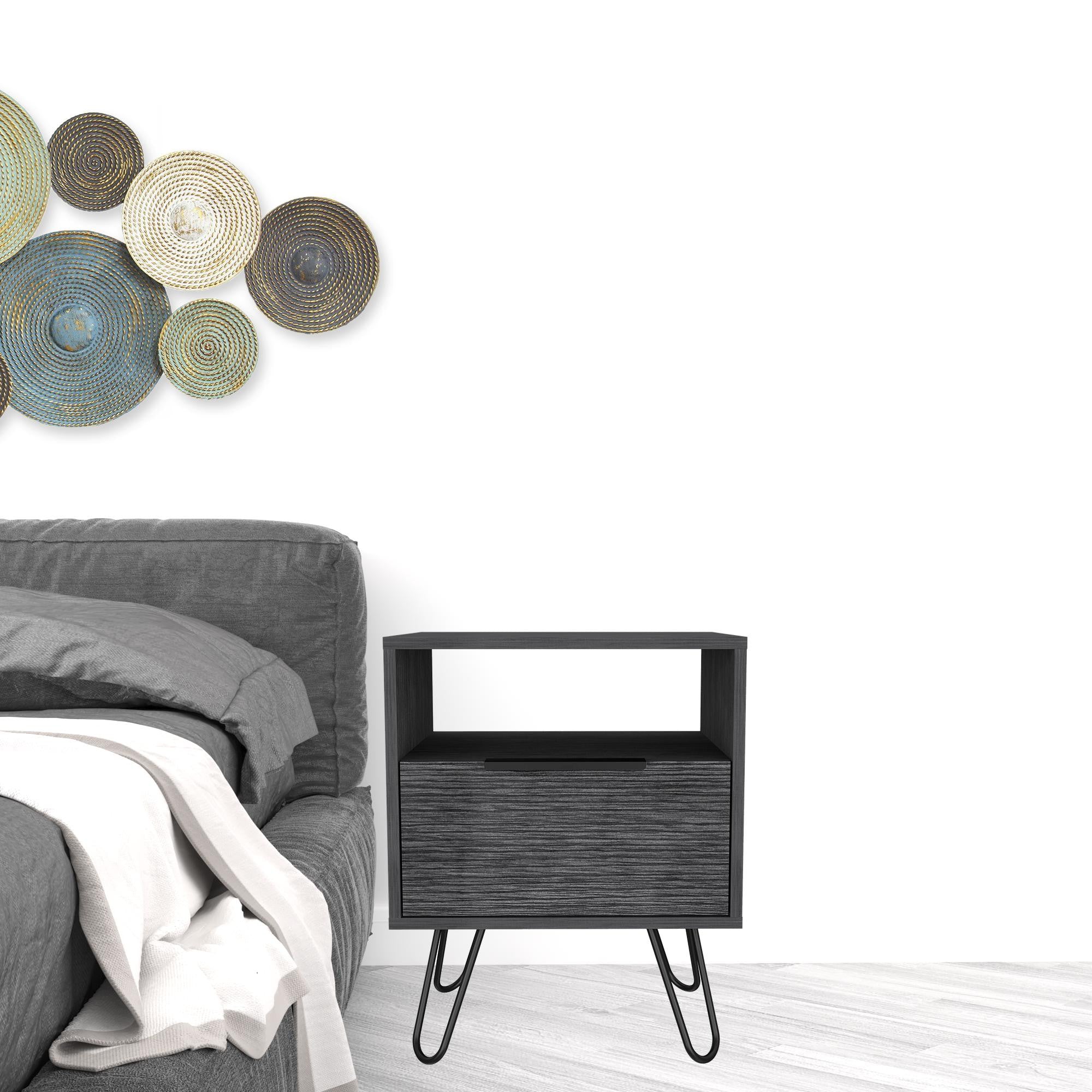 22" Gray Faux Wood Nightstand With Storage