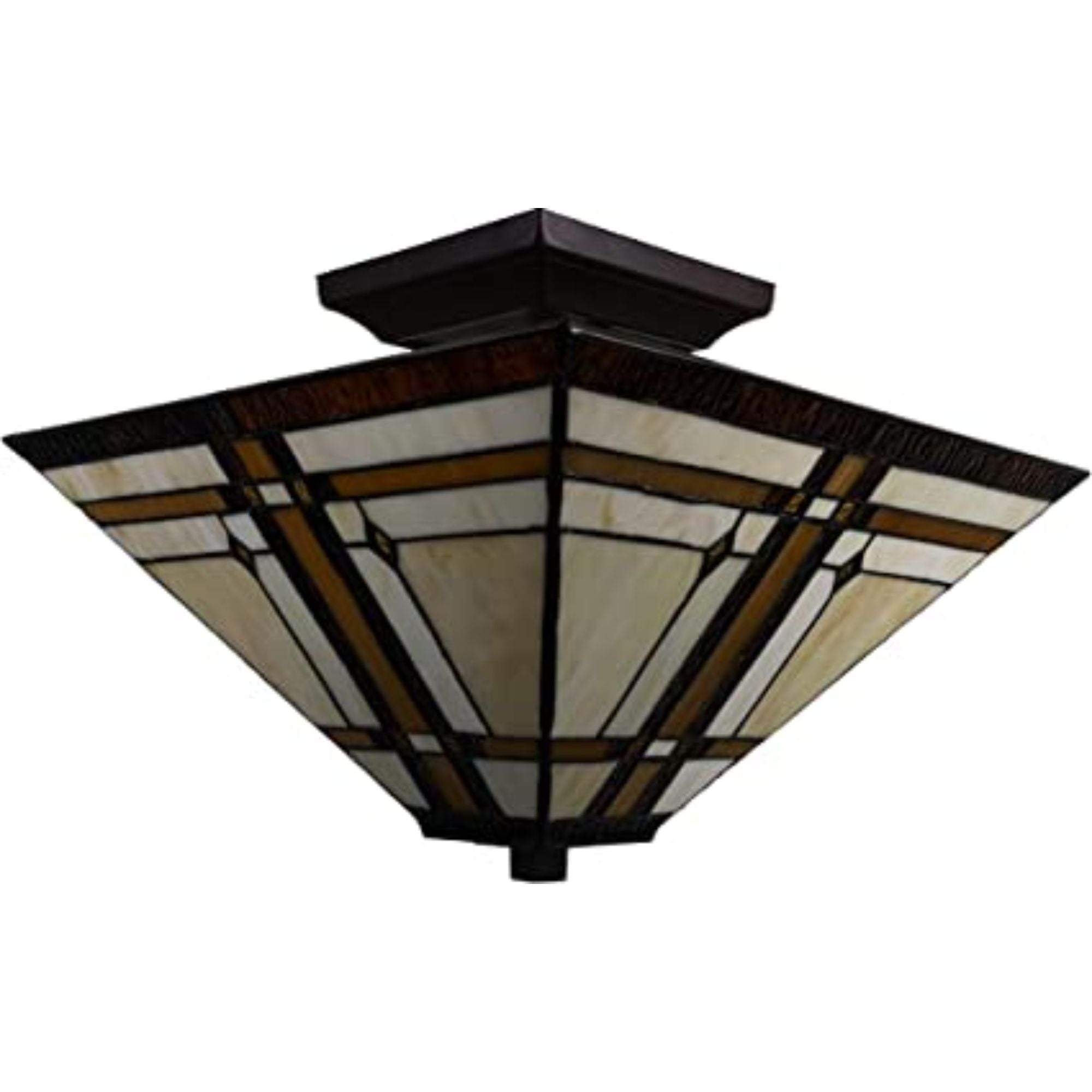 Brown and Amber Tiffany Style Mission Semi Flush Dimmable Ceiling Light