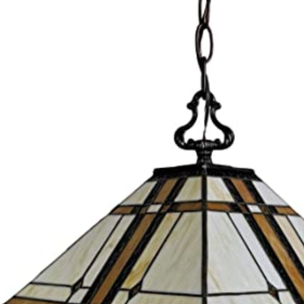 Brown And White Unique Statement Two Light Glass Dimmable Chandelier With Brown And White Shades