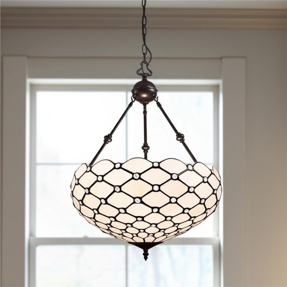 Black And White Unique Statement Three Light Glass Dimmable Chandelier With Black And White Shades