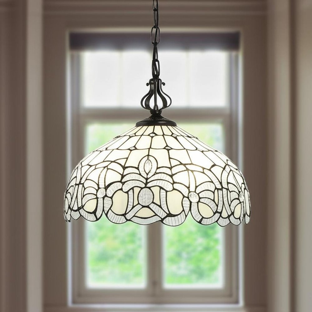 Black And White Unique Statement Two Light Glass Dimmable Chandelier With Black And White Shades