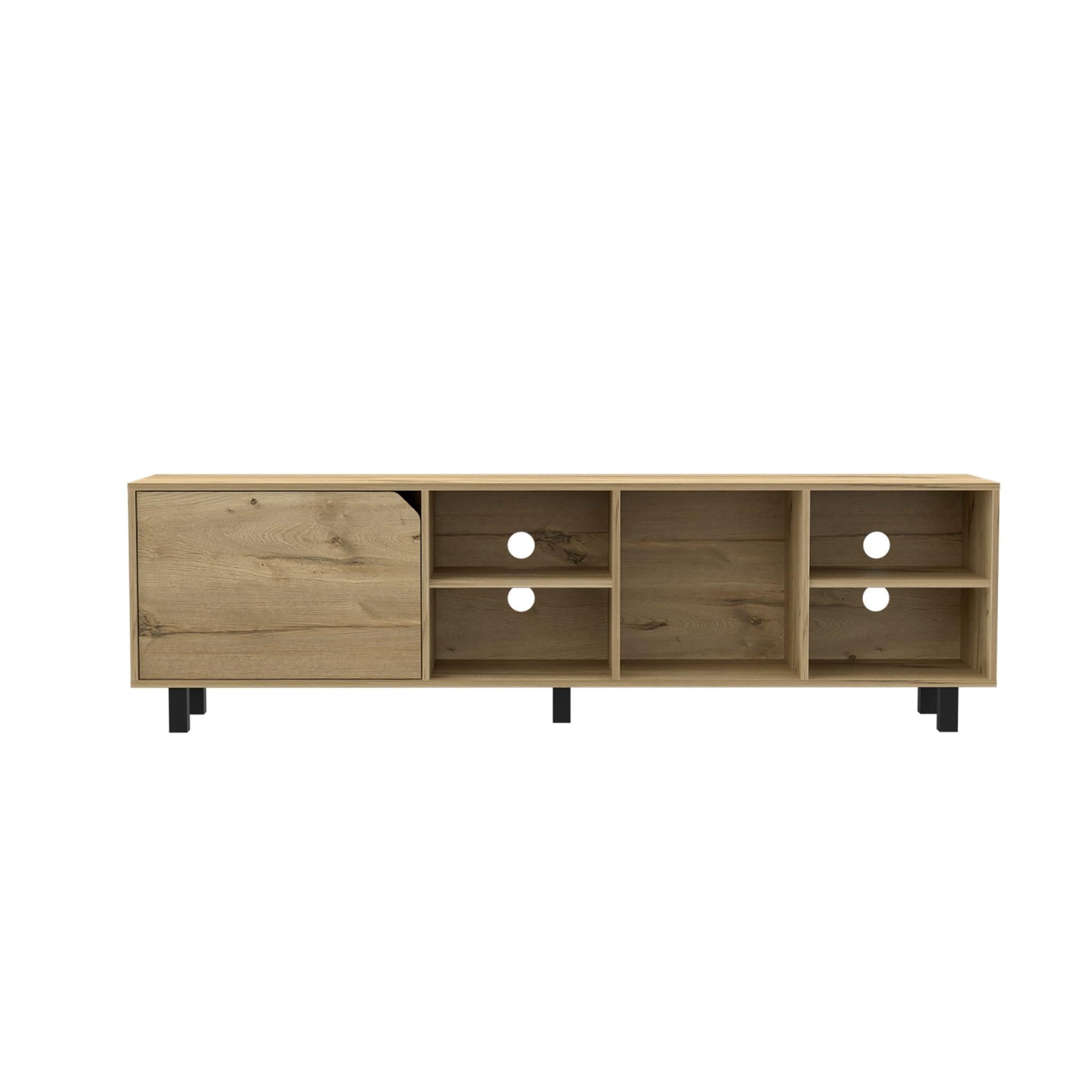 71" Natural Wood Enclosed and Open Storage TV Stand