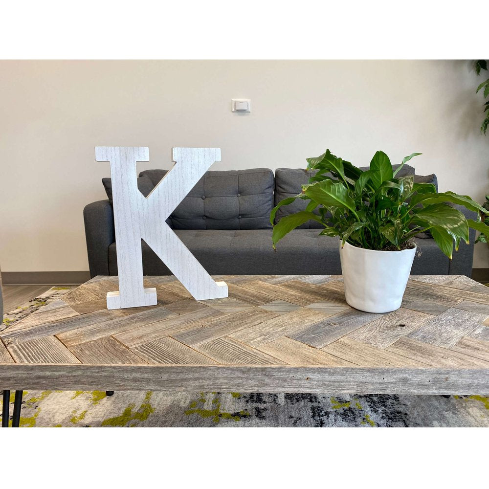 16" White Distressed Wood Letter K Tabletop Sculpture