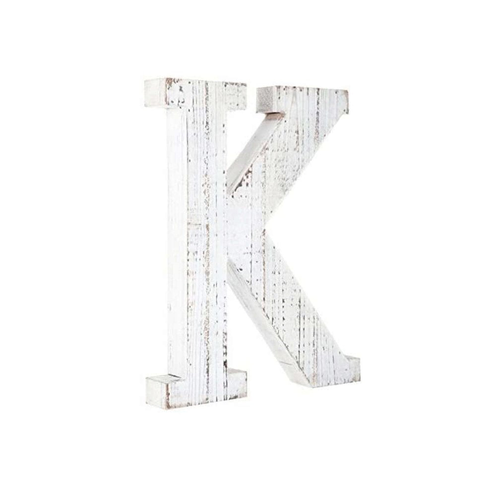 16" White Distressed Wood Letter K Tabletop Sculpture
