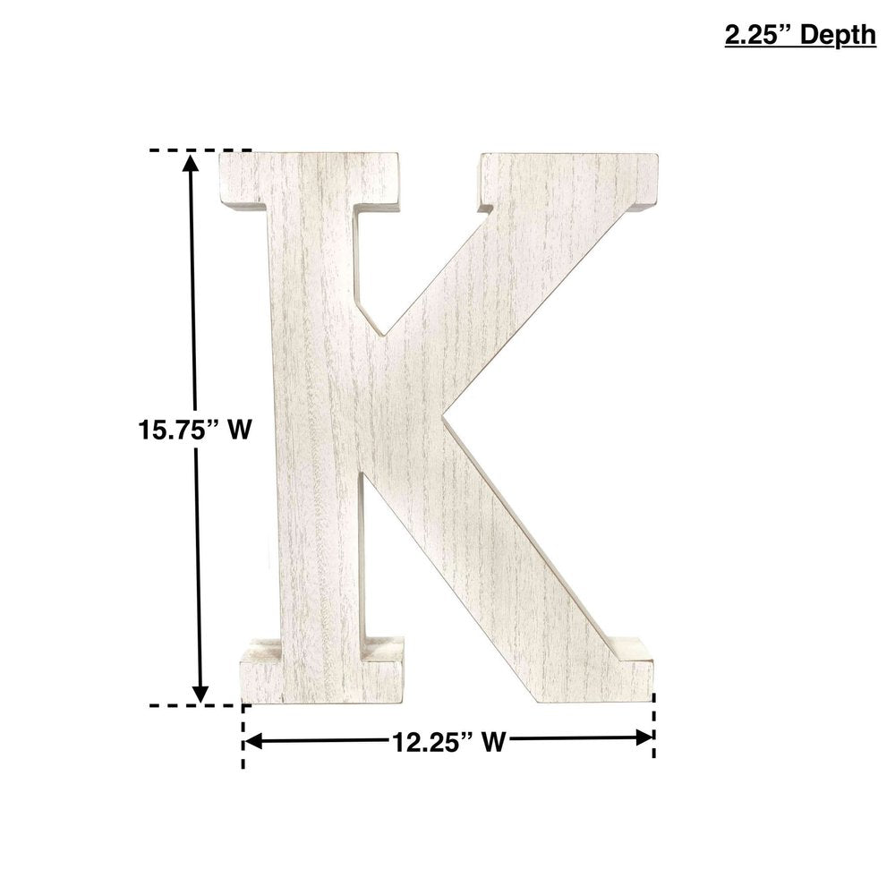 16" White Distressed Wood Letter K Tabletop Sculpture