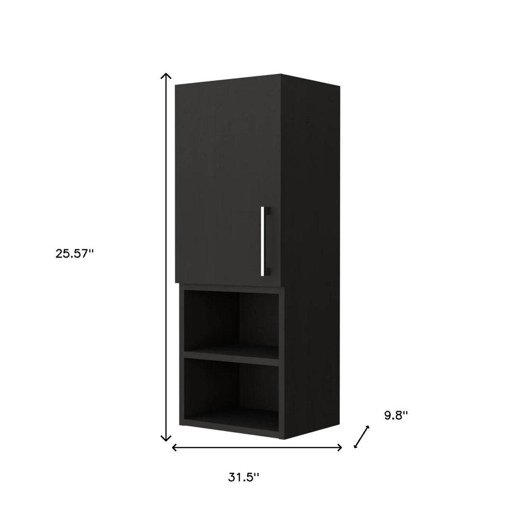 32" Black Wood Floating Single Door Bathroom Vanity And Medicine Cabinet