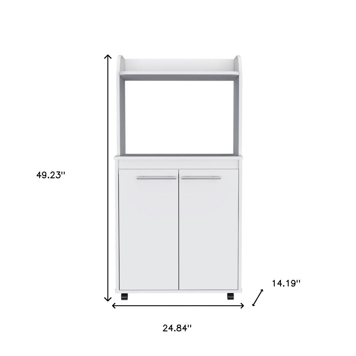 25" White Wood Rolling Kitchen Cart With Storage