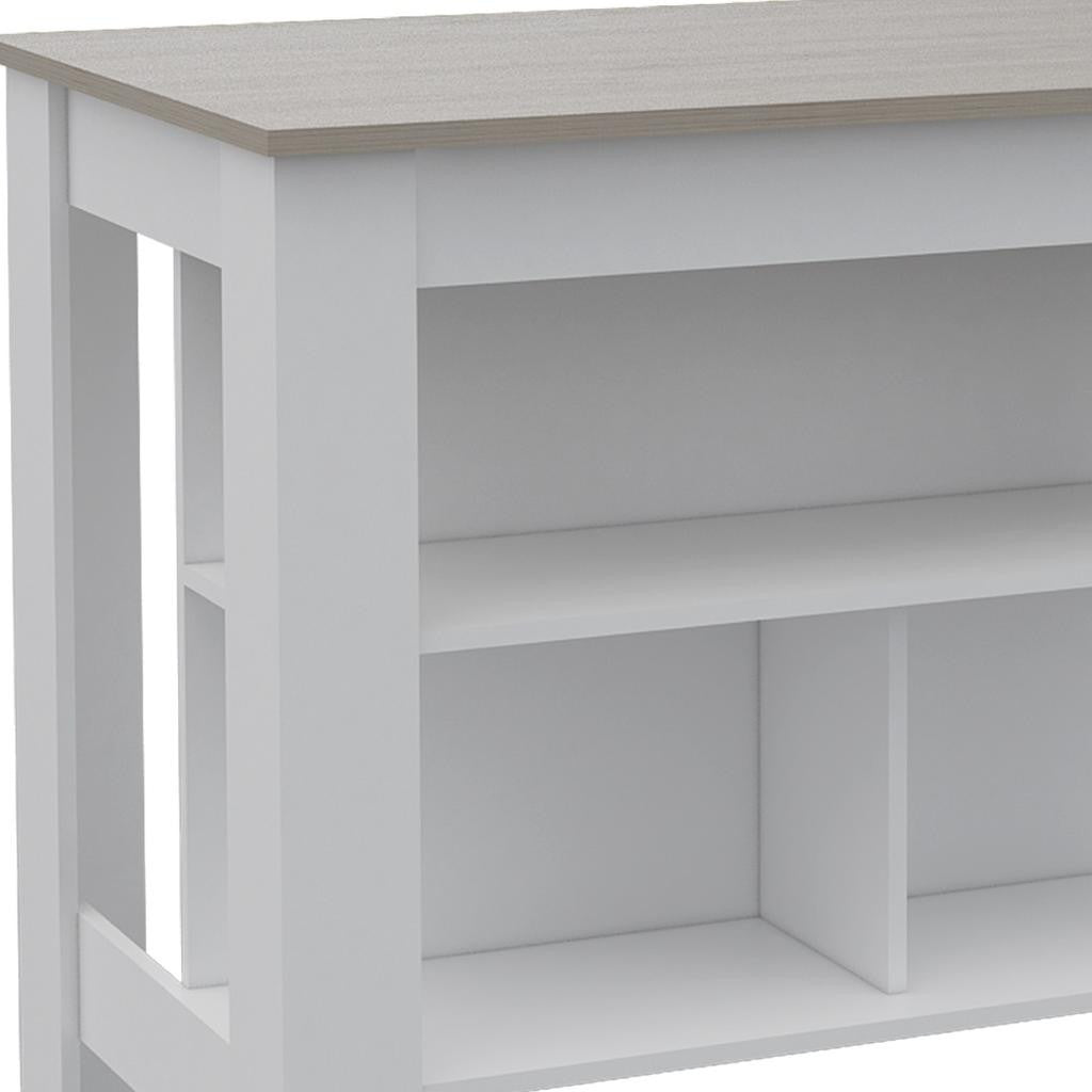 41" Light Gray and White Wood Kitchen Island With Storage