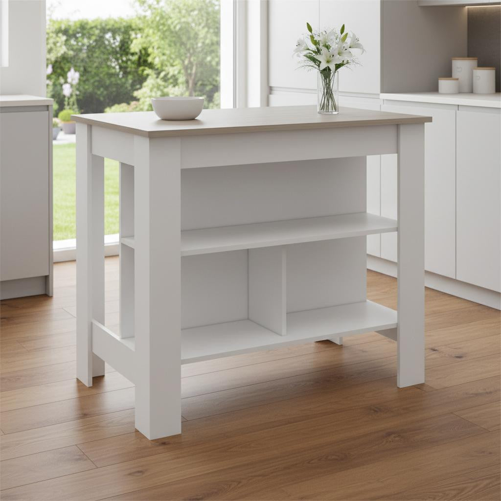 41" Light Gray and White Wood Kitchen Island With Storage