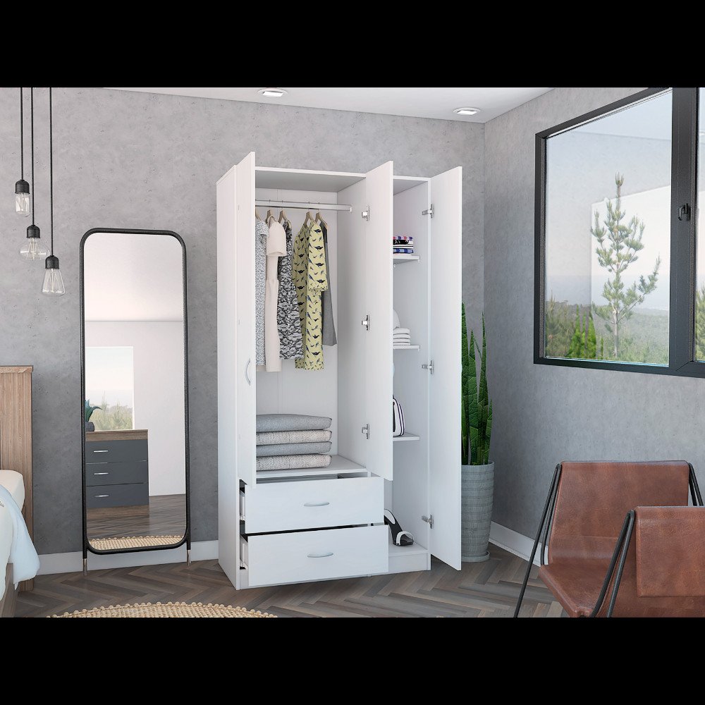 71" White Wood Two Drawer Combo Dresser