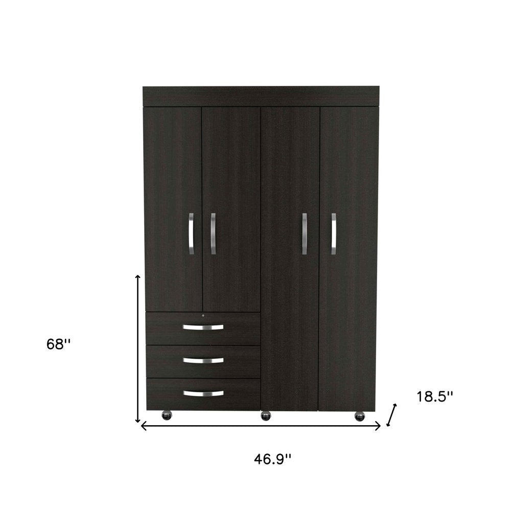 68" Black Wood Four Door Three Drawer Combo Dresser