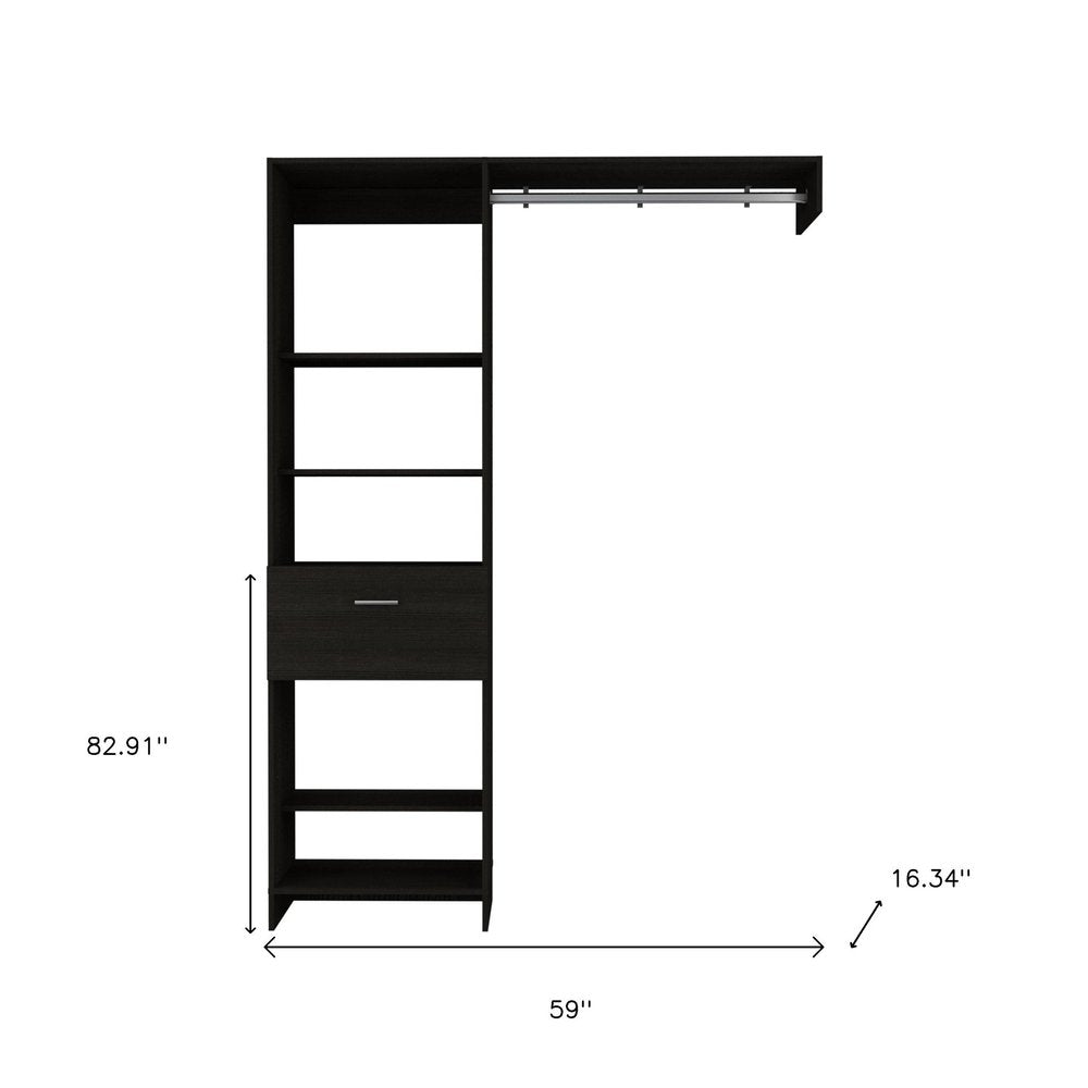 59" Black Wood And Metal Closet System