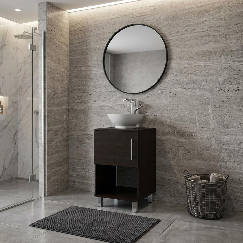 18" Wood Freestanding Single Door Bathroom Vanity With White Sink