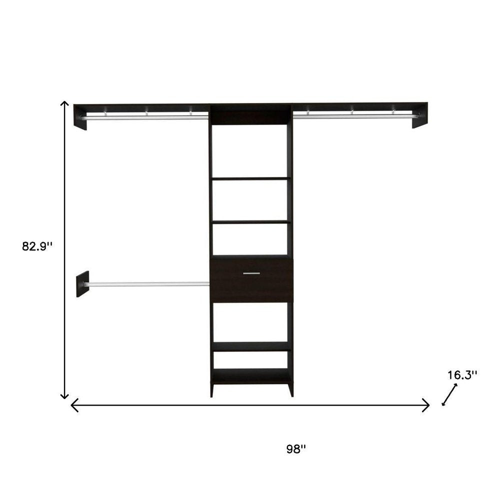 98" Dark Brown Wood And Metal Closet System
