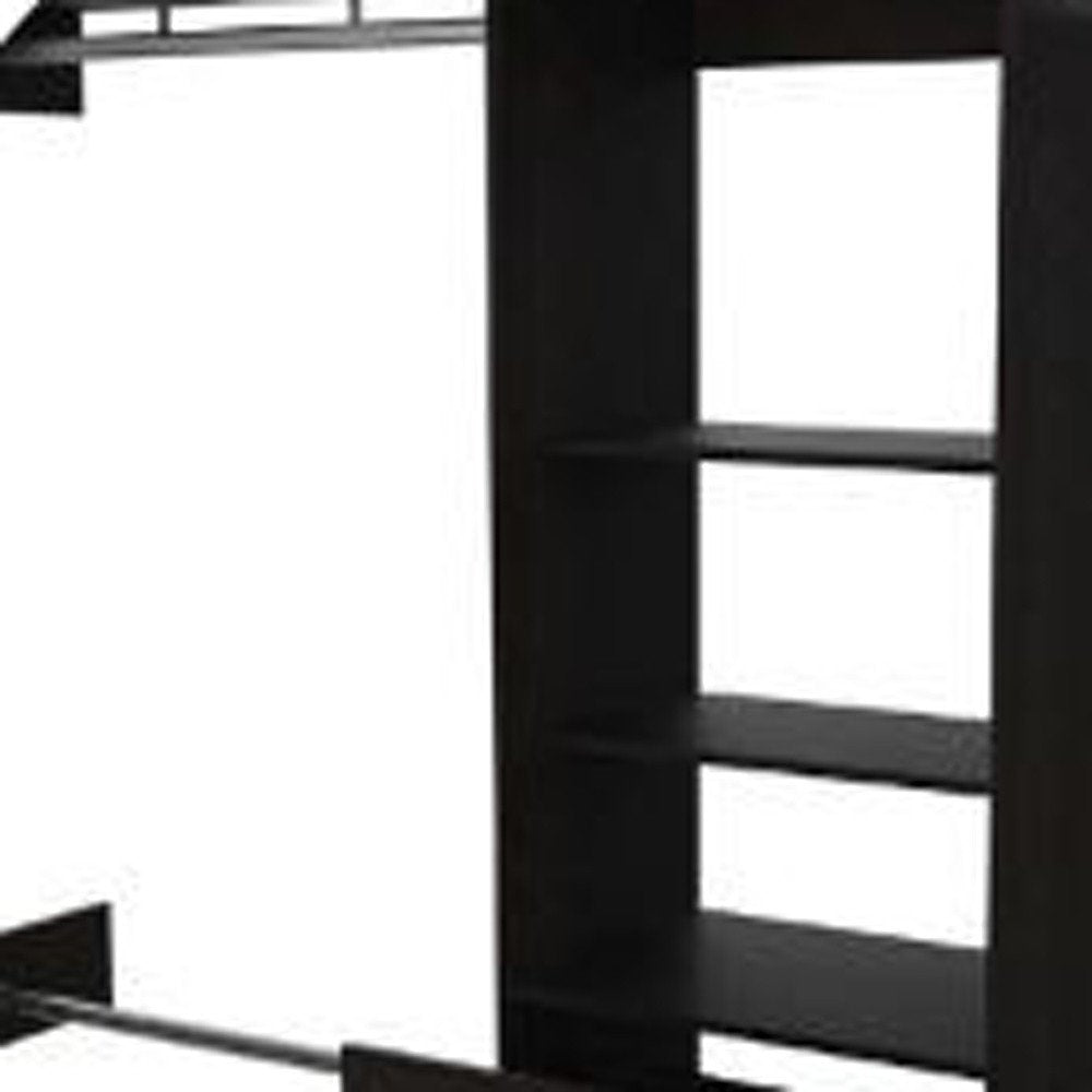 98" Dark Brown Wood And Metal Closet System