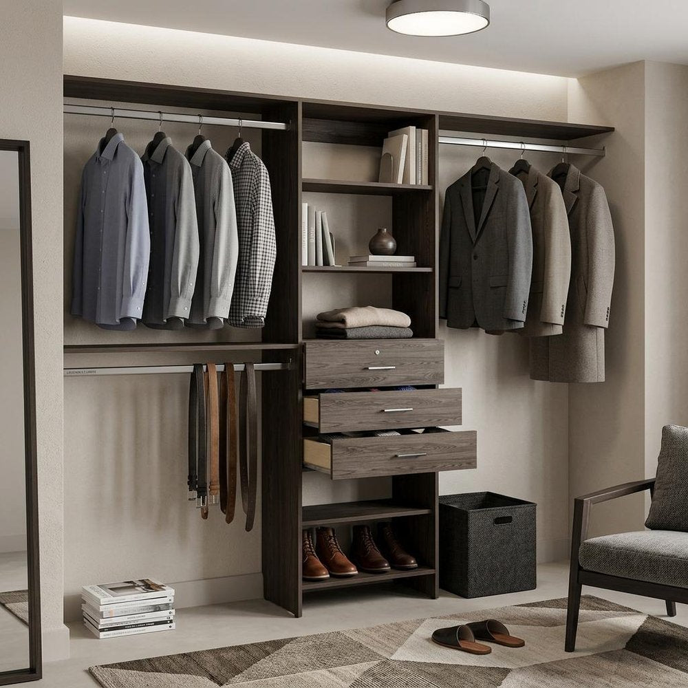 118" Dark Brown Wood Closet System