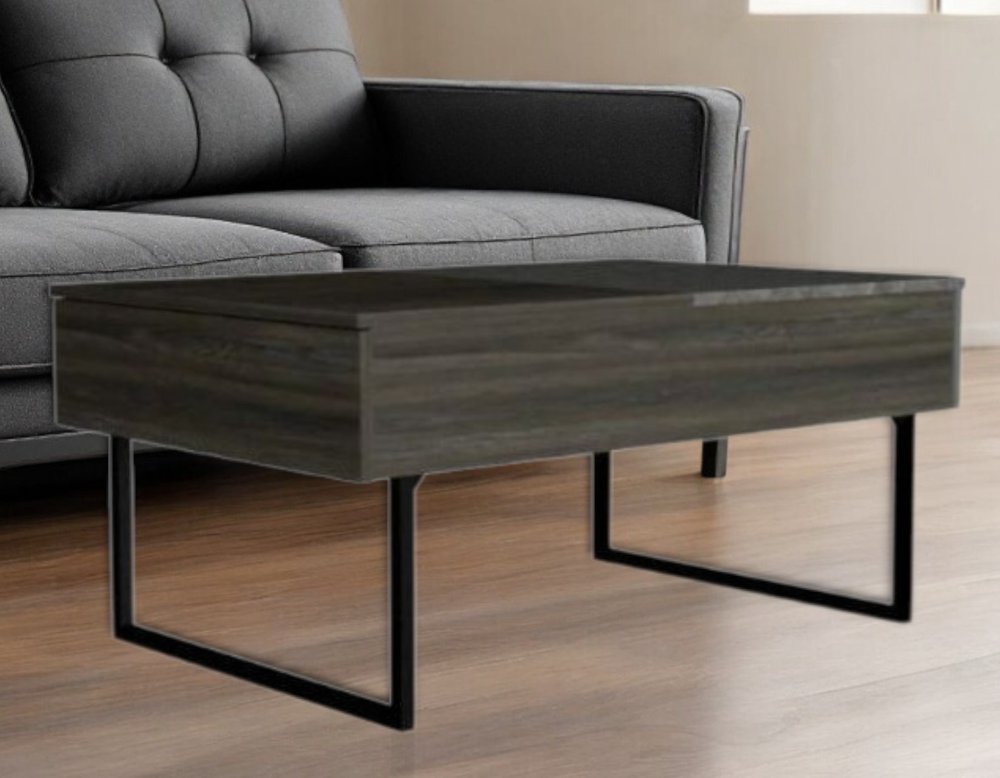39" Espresso And Black Metal Lift Top Coffee Table With Drawer