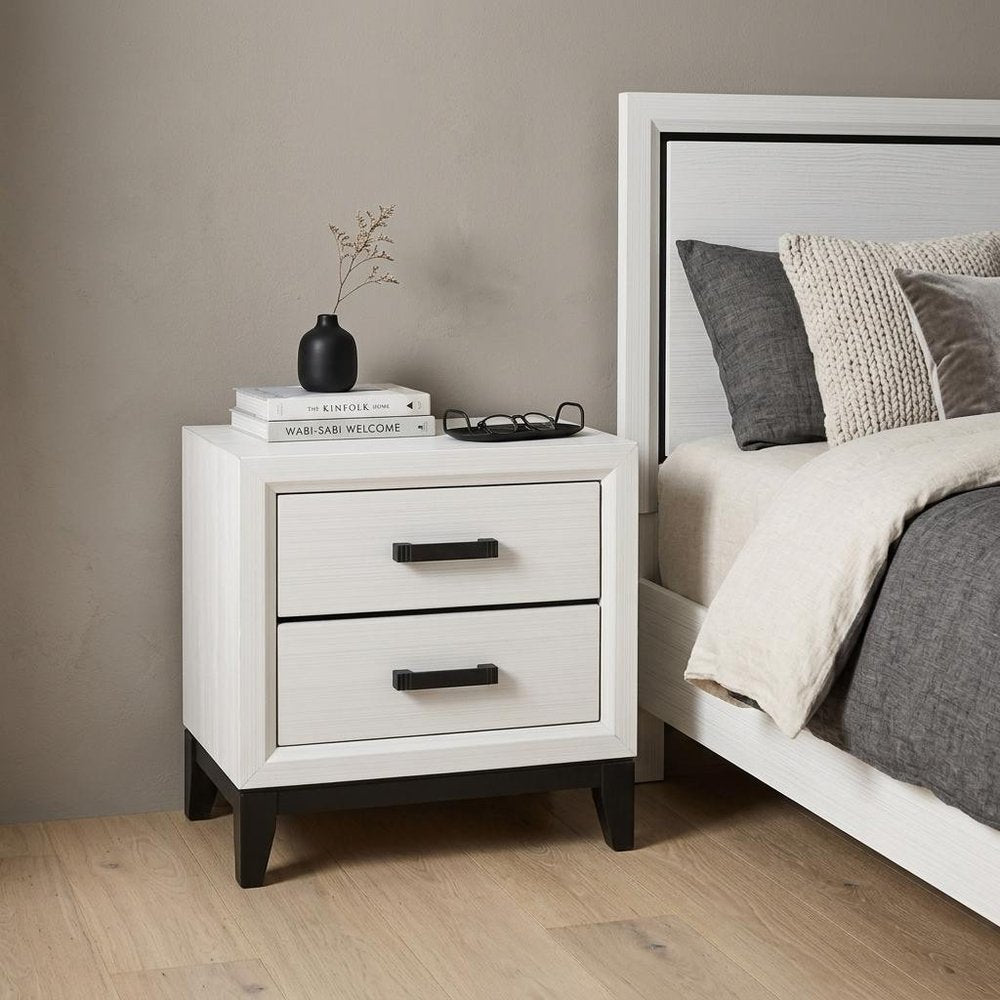 25" White Wood Two Drawer Nightstand