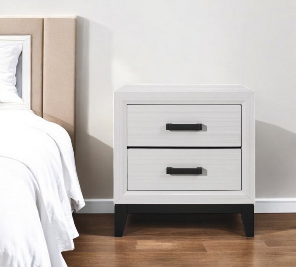 25" White Wood Two Drawer Nightstand