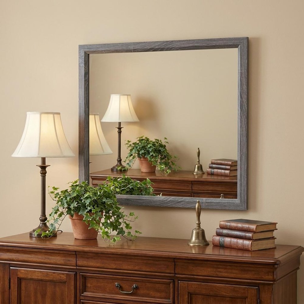 35" Dark Gray Wood Framed Accent Mirror