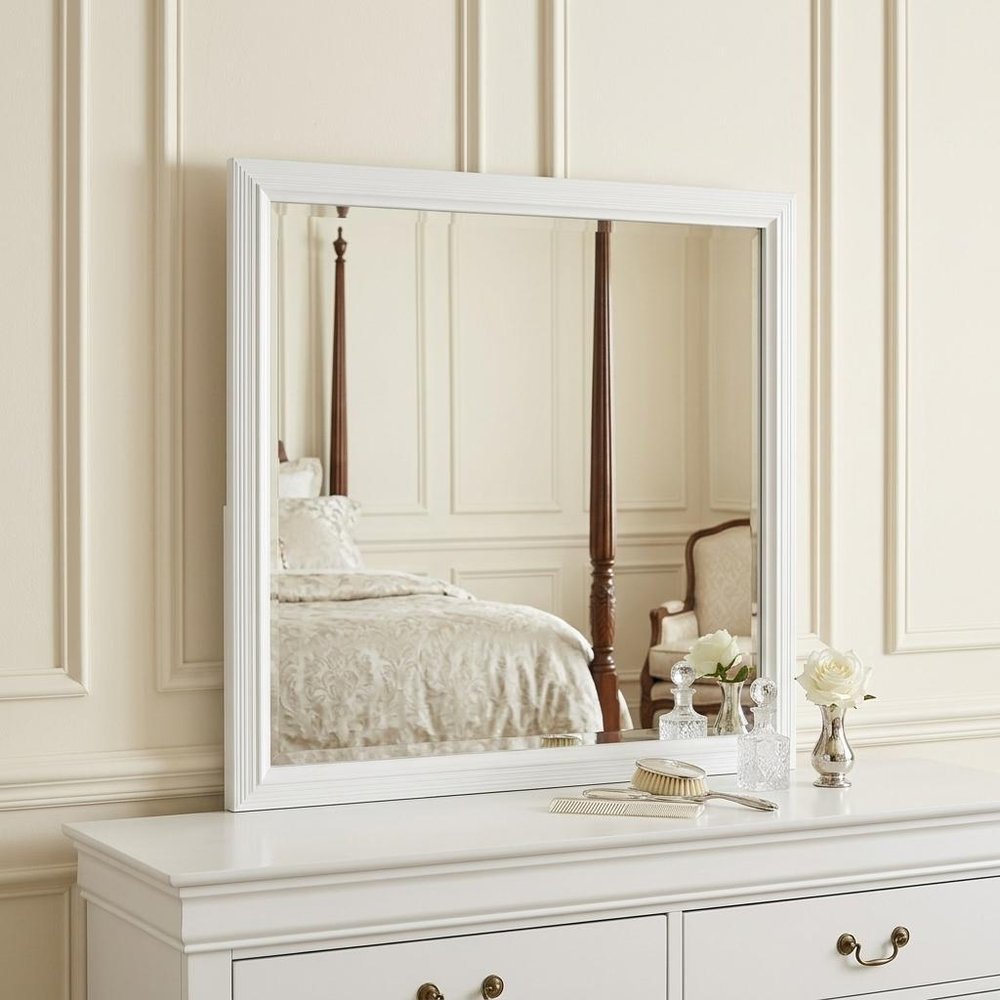 35" White Framed Dresser Mirror