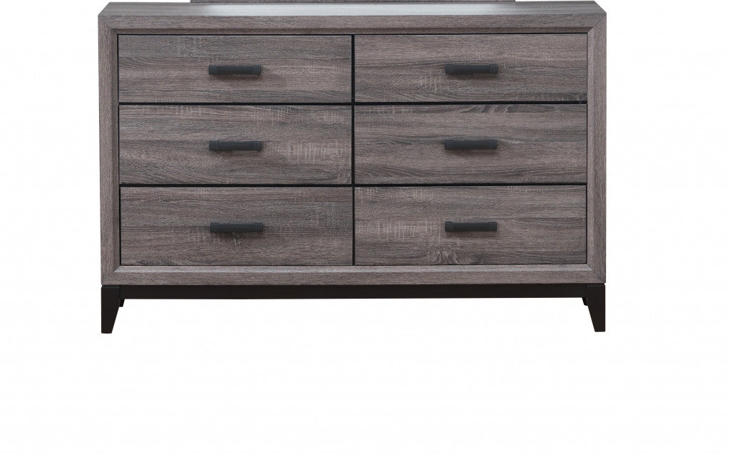 58" Gray Solid and Manufactured Wood Six Drawer Double Dresser