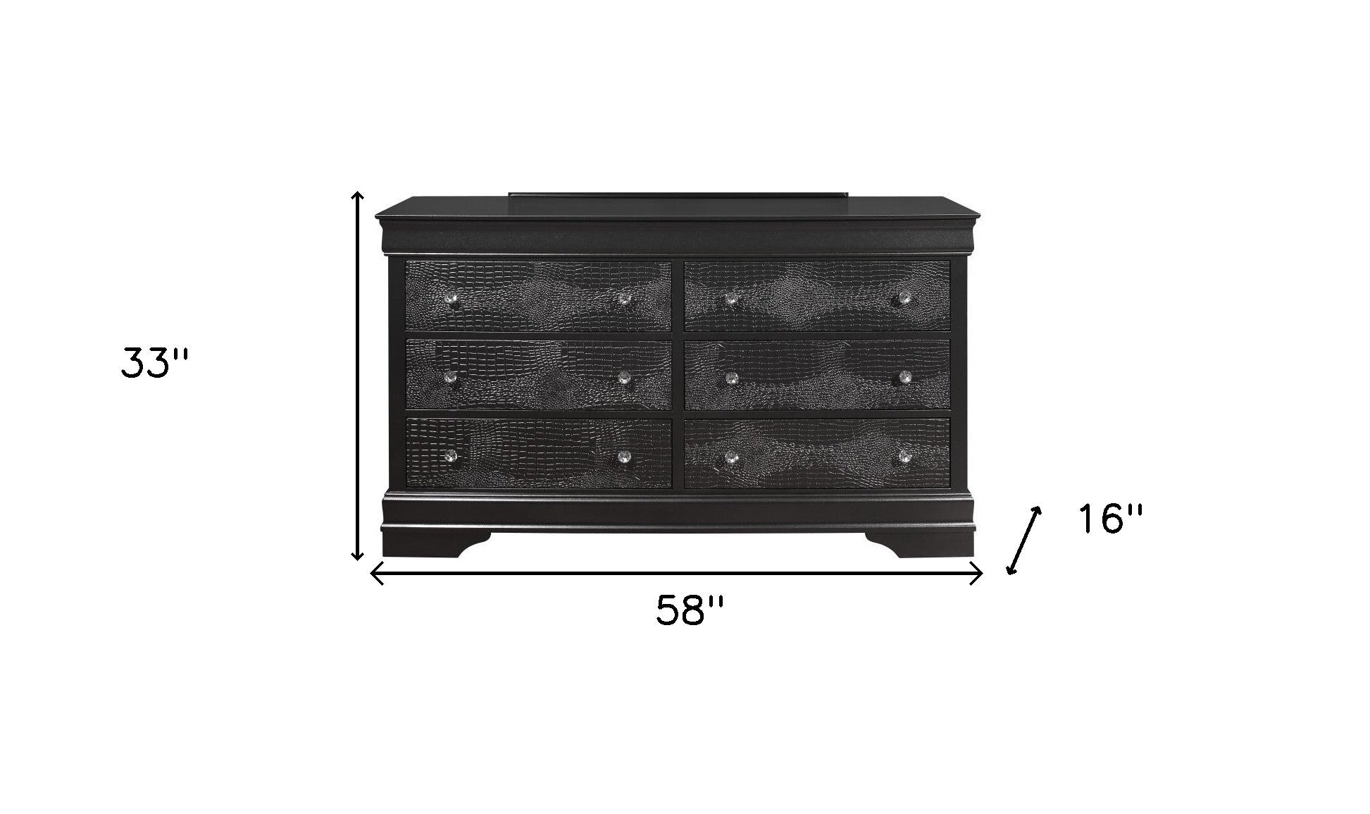 58" Metallic Grey Solid Wood Six Drawer Double Dresser