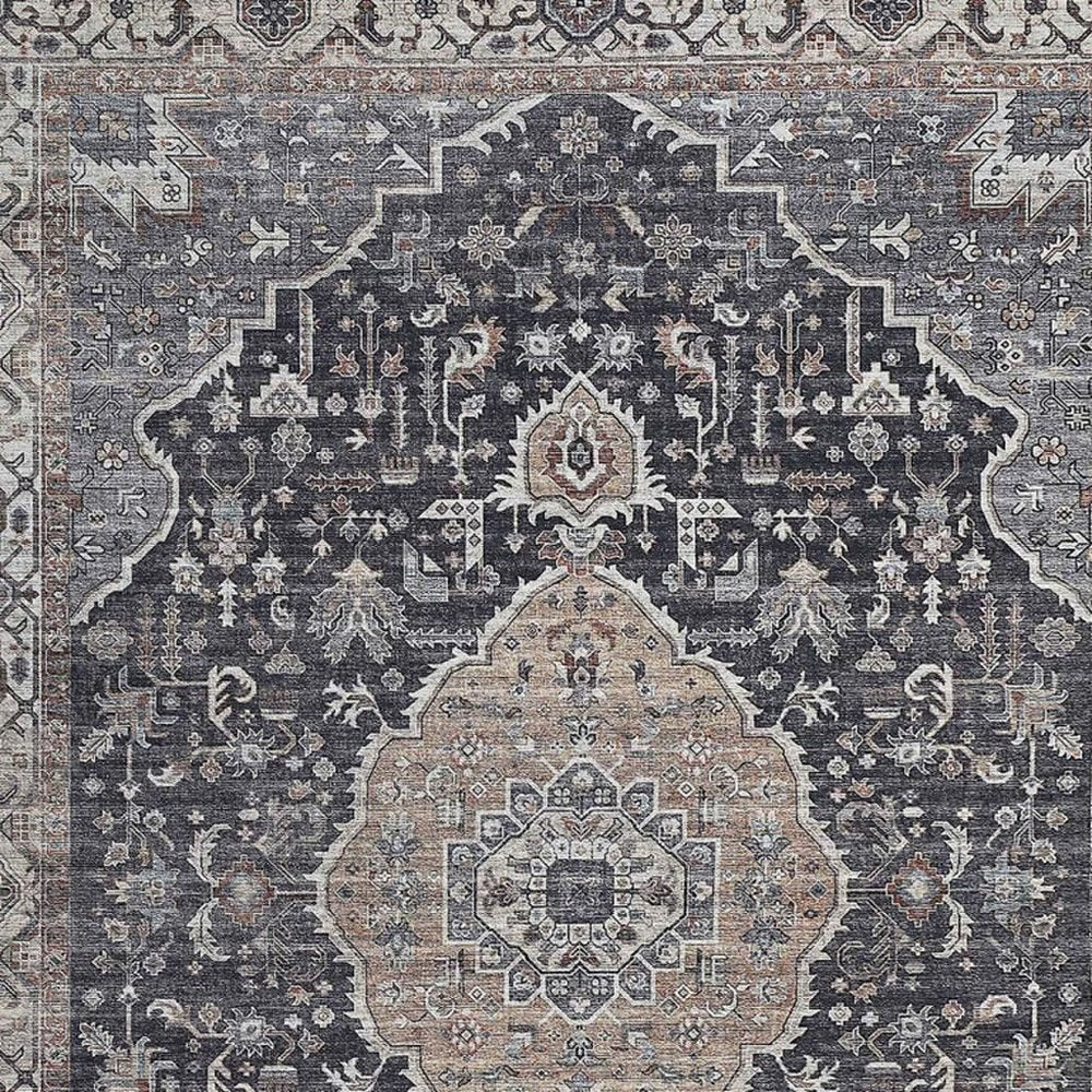 8' X 10' Black Oriental Stain Resistant Area Rug