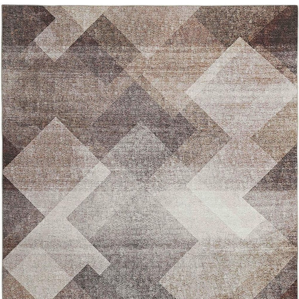 4' X 6' Brown Geometric Stain Resistant Area Rug