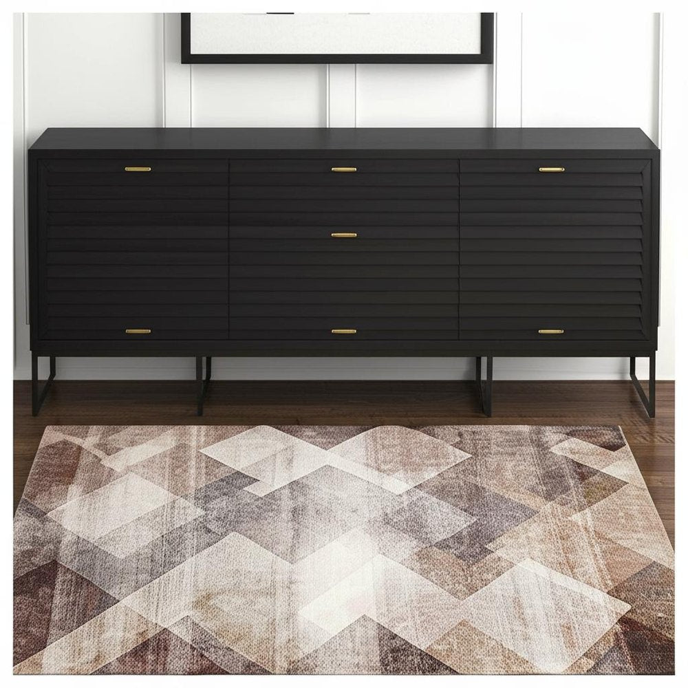 4' X 6' Brown Geometric Stain Resistant Area Rug