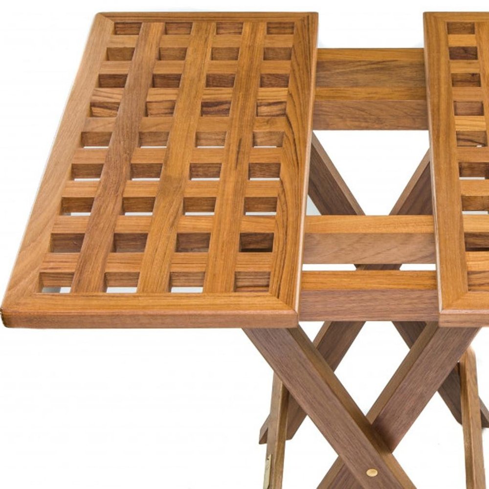 19" Brown Solid Teak Wood Square Indoor Outdoor Folding End Table