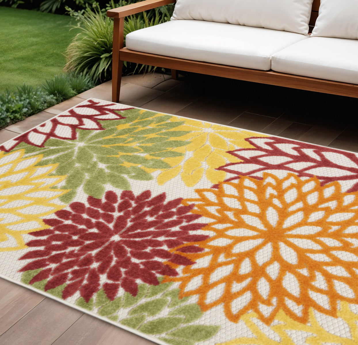 9' X 12' Red And Ivory Indoor Outdoor Area Rug