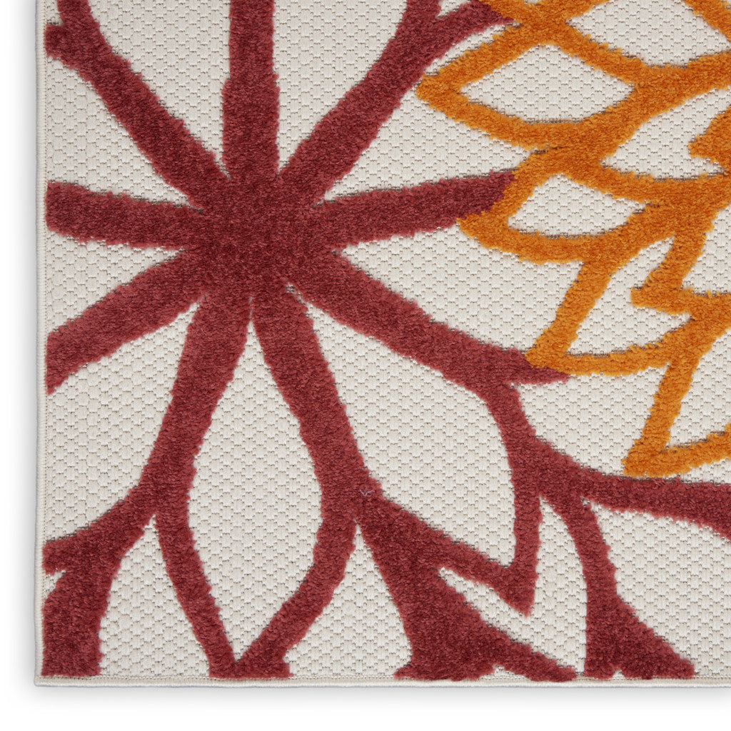 9' X 12' Red And Ivory Indoor Outdoor Area Rug