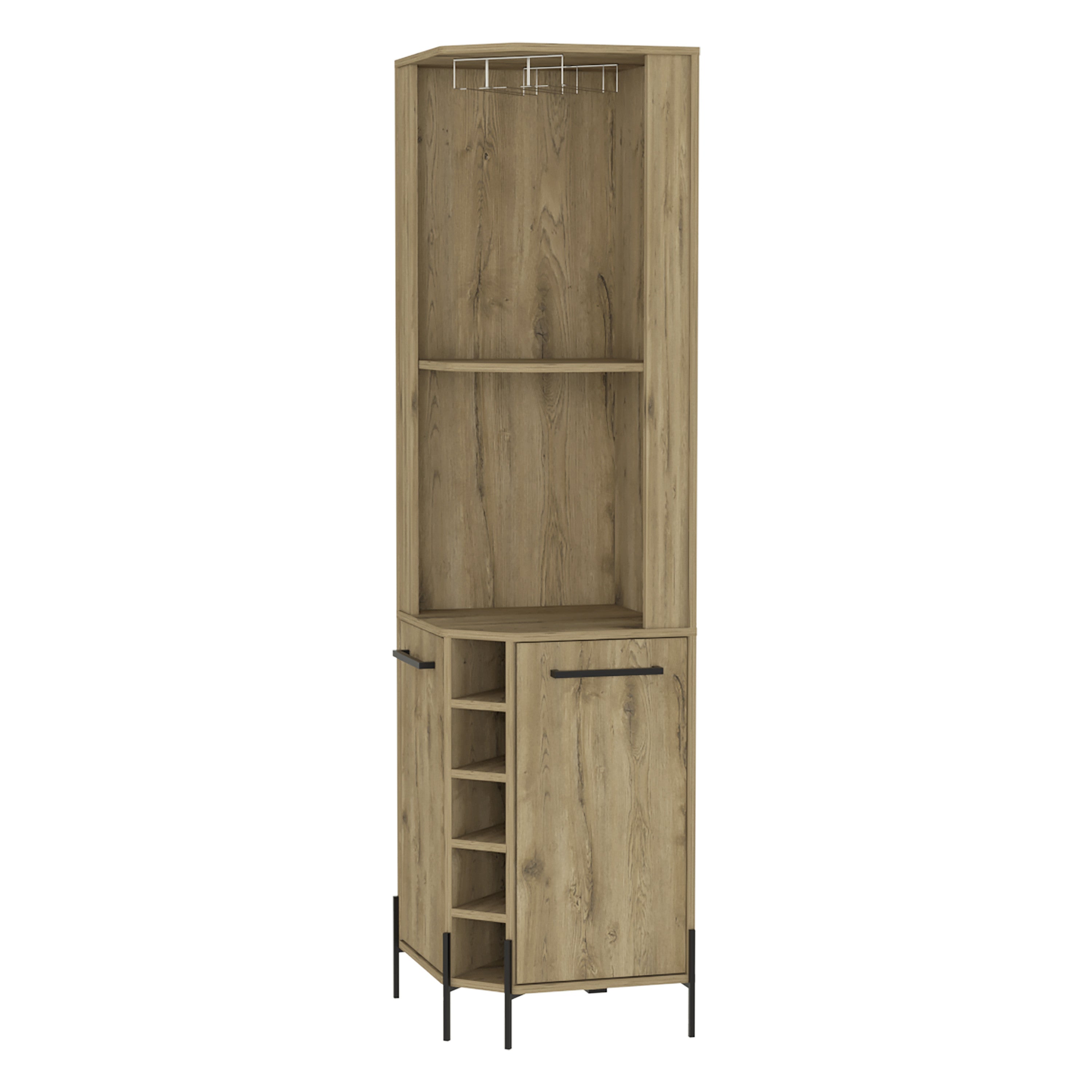 71" Natural Wood Corner Bar Cabinet With Two Doors