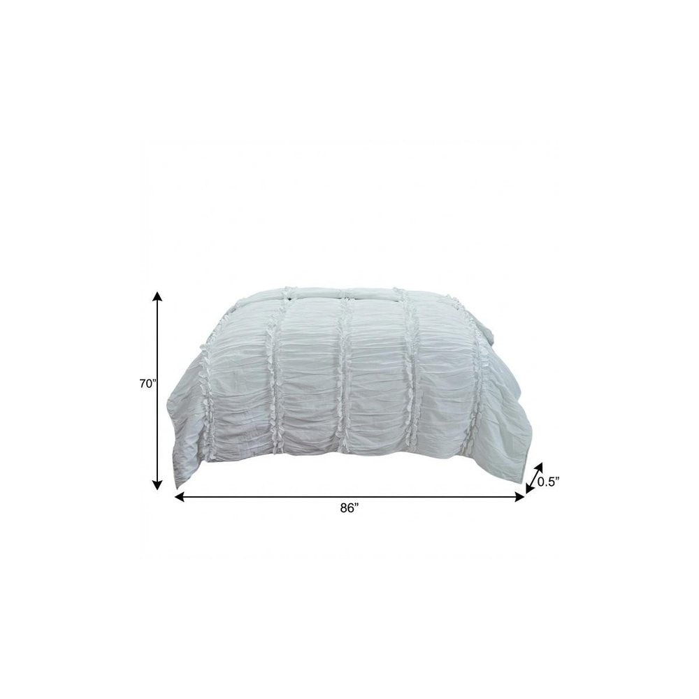 86" X 70" White Striped Cotton Quilt