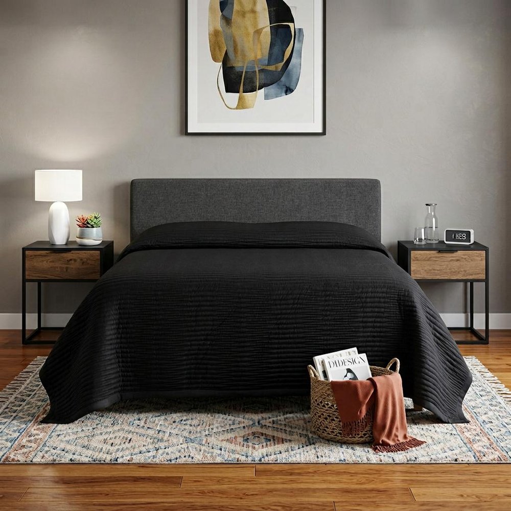 Black Geometric King Quilt