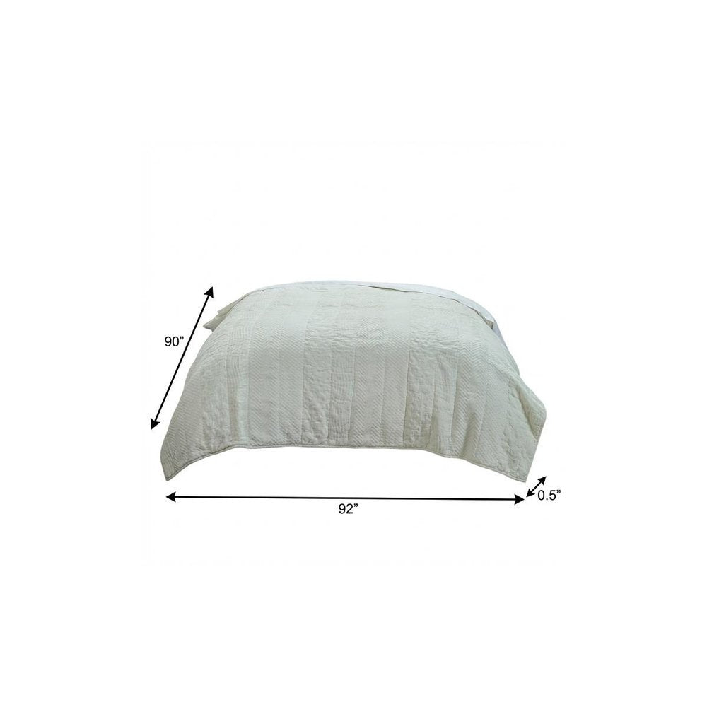 92" X 90" Ivory Striped Cotton Quilt
