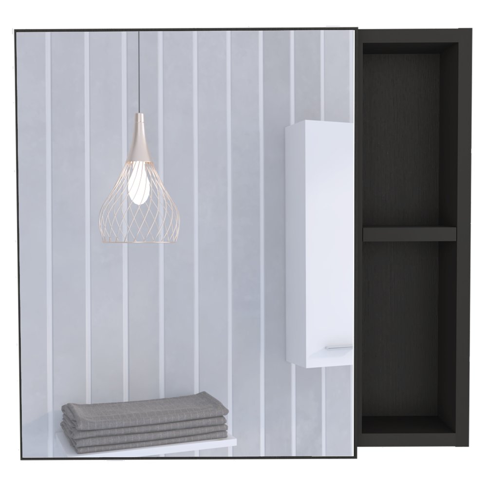 20" Black Wood Floating Single Door Bathroom Vanity And Medicine Cabinet With Mirror