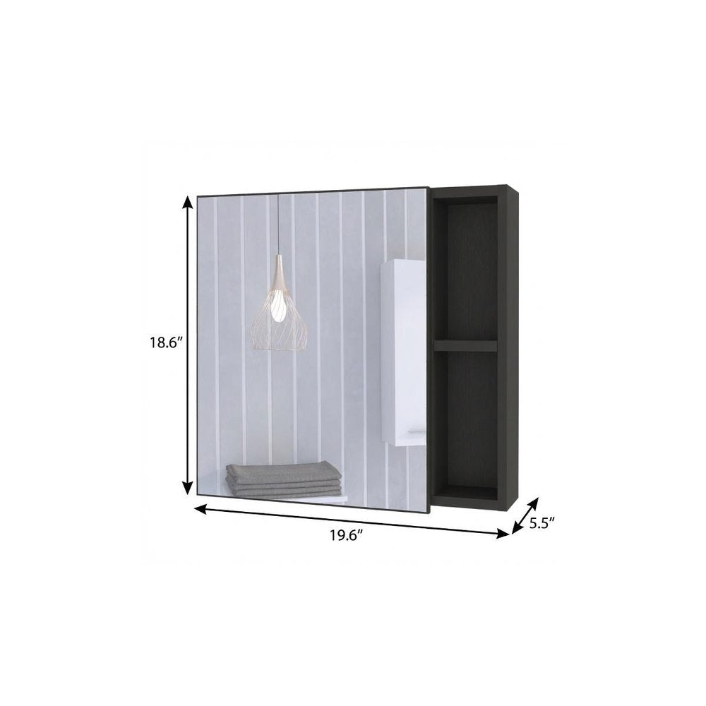 20" Black Wood Floating Single Door Bathroom Vanity And Medicine Cabinet With Mirror