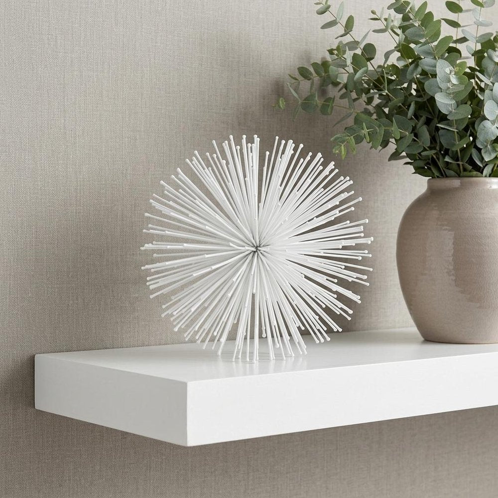10" White Iron Decorative Orb Tabletop Sculpture