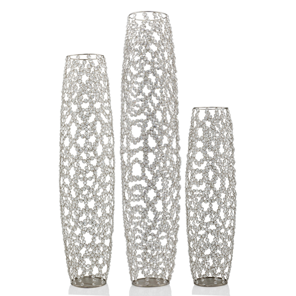 40" Crystal Glass Silver Oval Floor Vase
