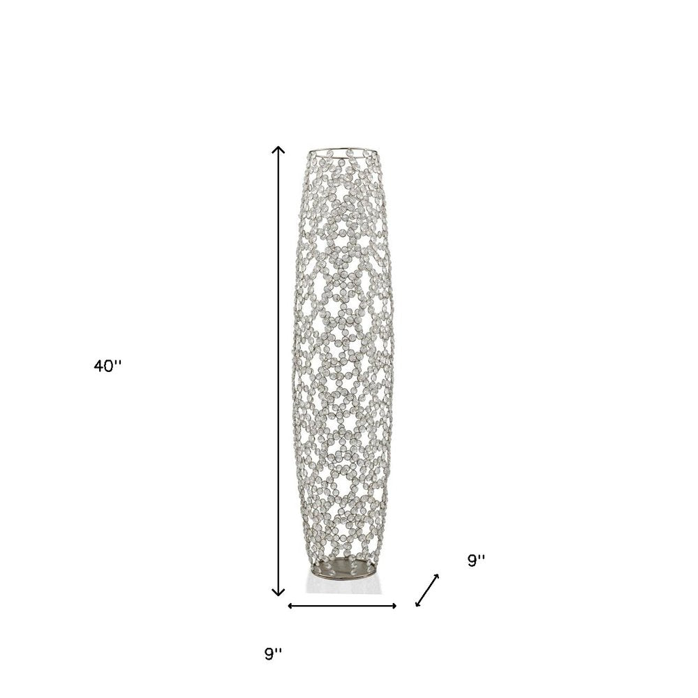 47" Silver Oval Crystal Glass Floor Vase With Faux Crystals