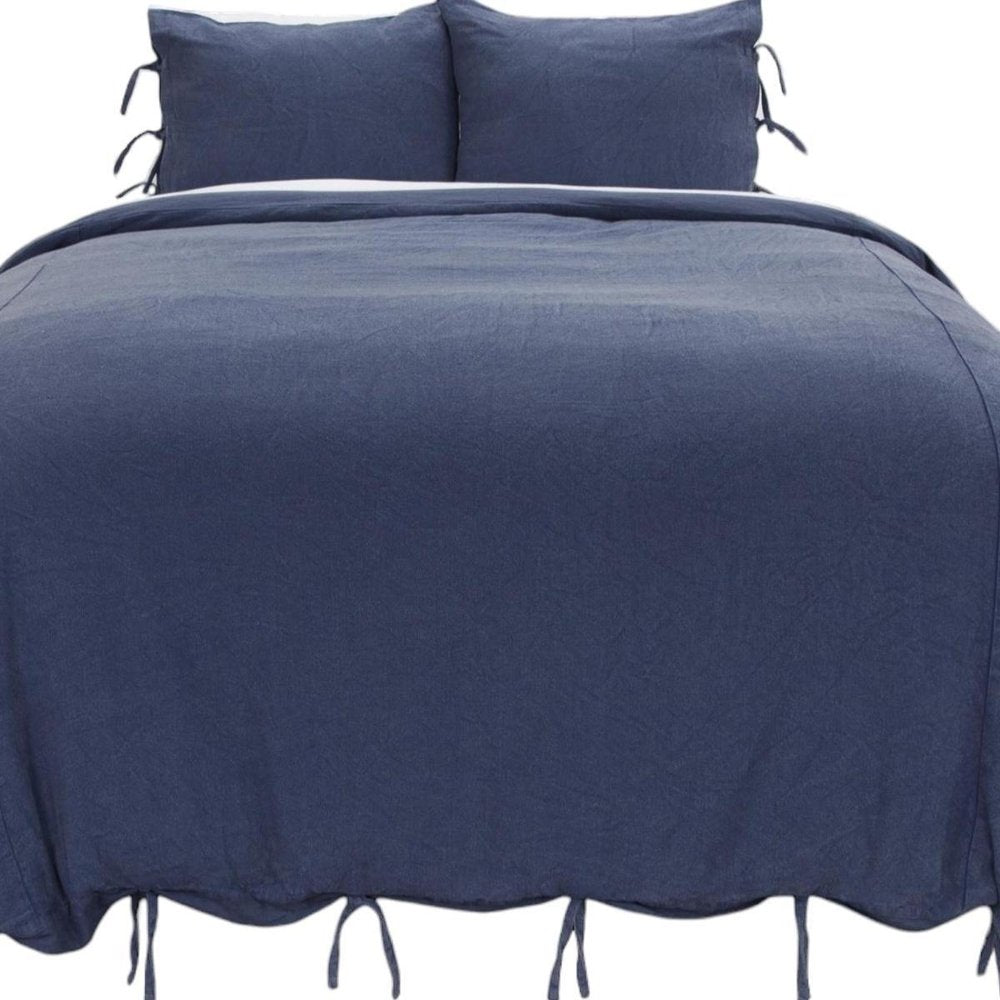 Indigo King Cotton Washable Polyester Duvet Cover Set With Two Shams