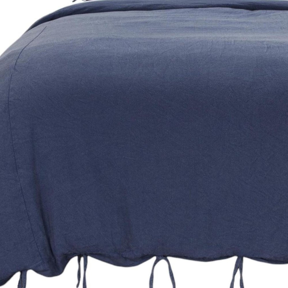 Indigo Queen Cotton Washable Polyester Duvet Cover Set With Two Shams