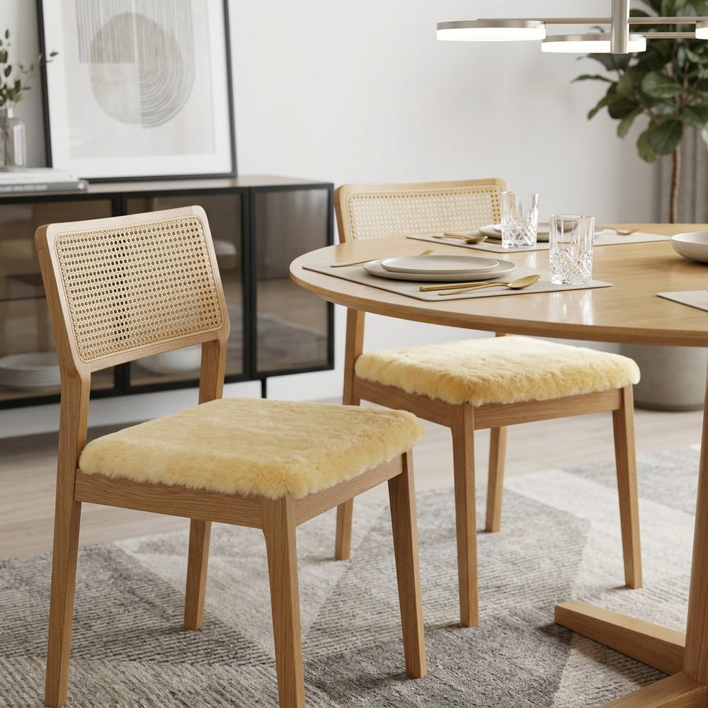 Set Of Two 17" X 17" Cornsilk Linen Solid Color Dining Chair Pad